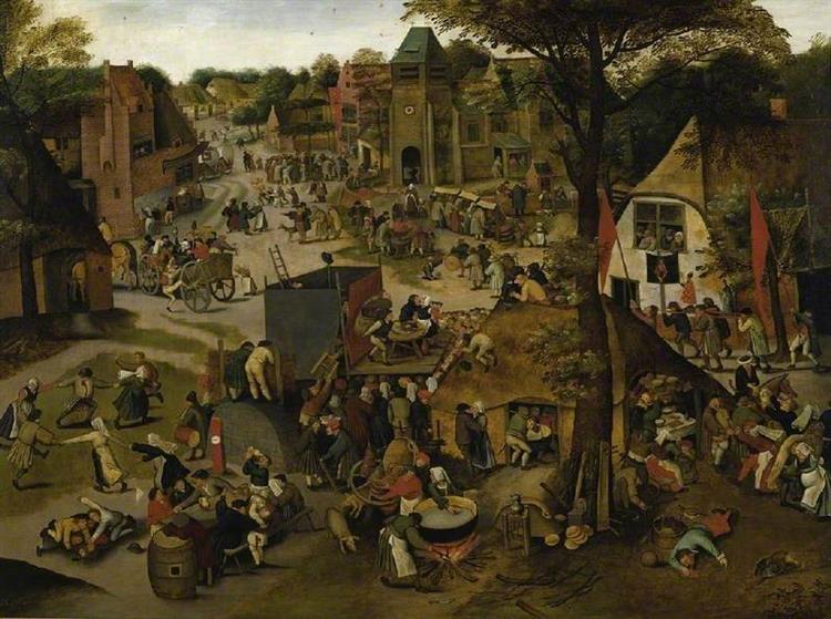 A Village Festival, with a Theatrical Performance and a Procession in Honour of St Hubert and St Anthony - Pieter Brueghel le Jeune