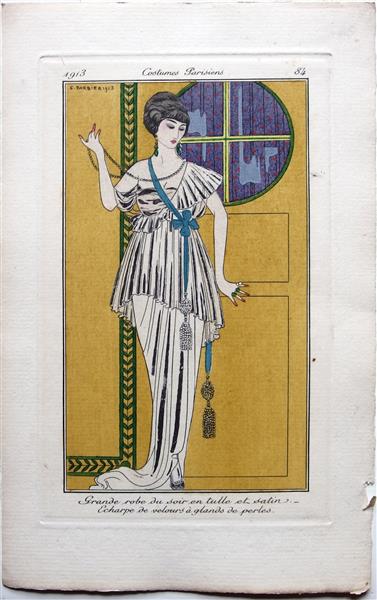Costumes Parisiens Fashion Illustration No.51 from Journal Des Dames Et Des Modes, 1913, 1913 - Жорж Барбье