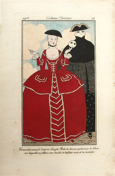Costumes Parisiens Fashion Illustration No.56 from Journal Des Dames Et Des Modes, 1913, 1913 - Жорж Барб'є