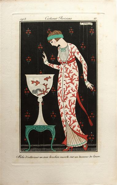 Costumes Parisiens Fashion Illustration No.61 from Journal Des Dames Et Des Modes, 1913, 1913 - Жорж Барбье