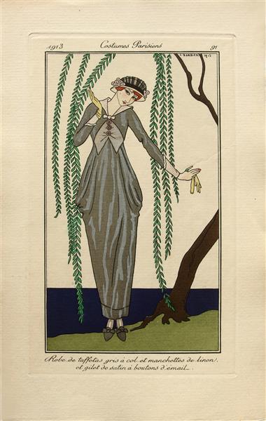 Costumes Parisiens Fashion Illustration No.91 from Journal Des Dames Et Des Modes, 1913, 1913 - George Barbier