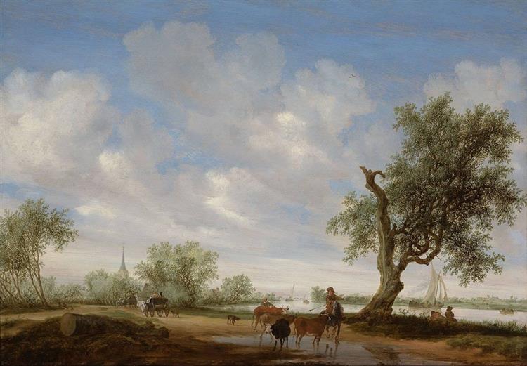 Landscape with a Road Alongside a River - Salomon van Ruysdael