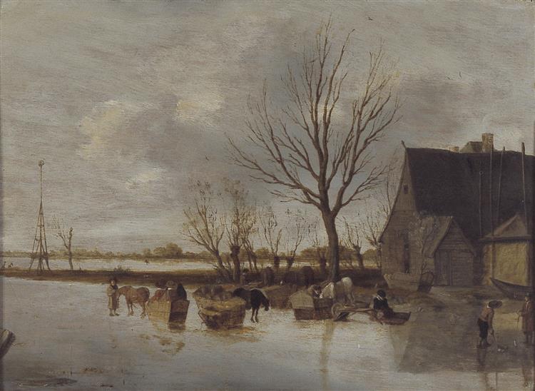 Winterlandschap Met Boerderij En Paardesleeën Op Het Ijs - Salomon van Ruysdael