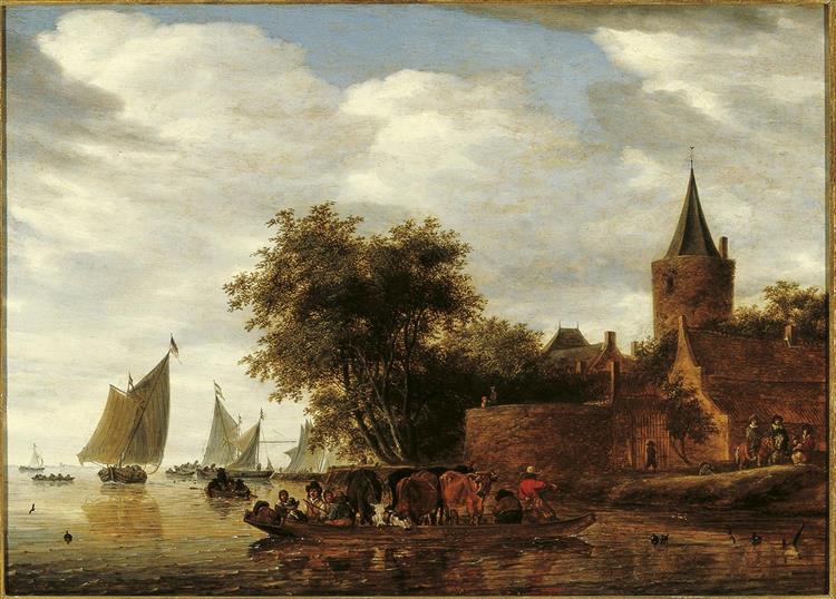 River View with Ferry and Bastion - Salomon van Ruysdael