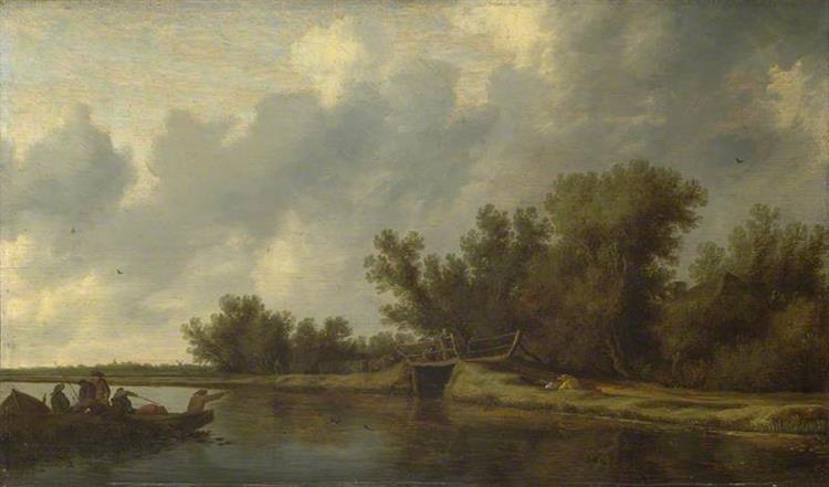A River Landscape with Fishermen - Salomon van Ruysdael