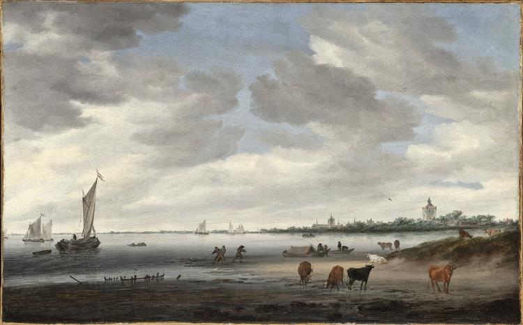 View of the River Lek and the Town of Vianen - Salomon van Ruysdael