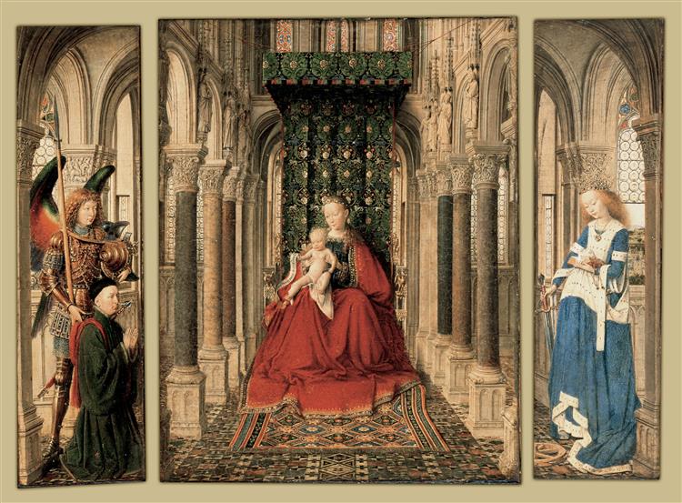 Dresden Triptych (Virgin and Child with St. Michael and St. Catherine and a Donor), 1437 - Jan van Eyck