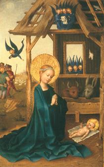 Adoration of the Christ Child by the Virgin (the Nativity) - Stefan Lochner