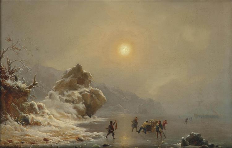 A Winter Landscape with Hunters on the Ice - Андреас Ахенбах