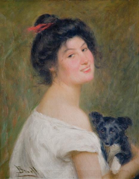 Girl with dog - Joan Brull - WikiArt.org