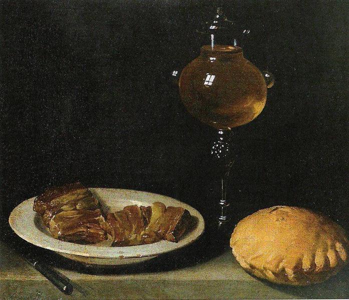 Teller Mit Schinken, Brot Und Weinglas - Juan van der Hamen y León