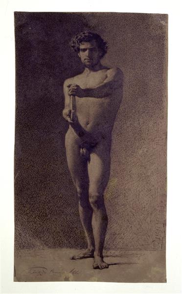 Nude front male with disc, 1861 - Мариано Фортуни