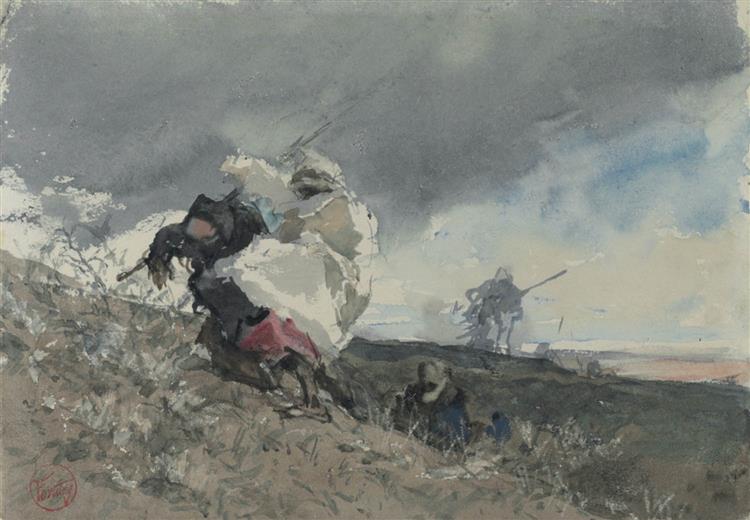 Arabs walking in the storm - Mariano Fortuny