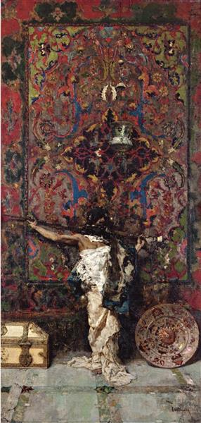 Arab in front of a tapestry - Marià Fortuny