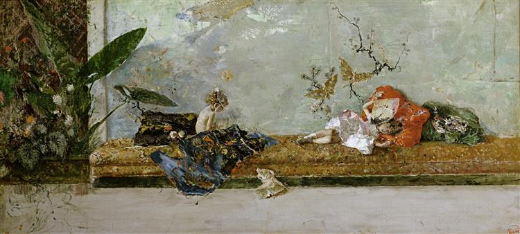 The children of the painter, Maria Lluïsa i Marià, in the Japanese salon - Marià Fortuny