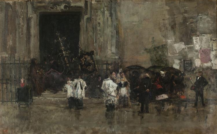 The procession surprised by the rain - Mariano Fortuny