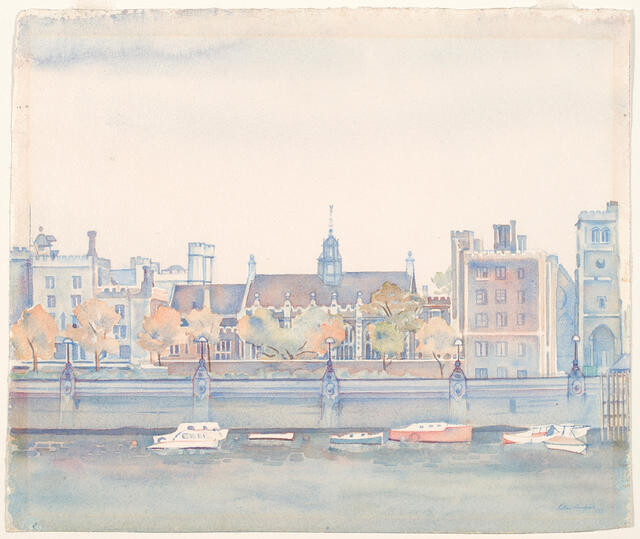 Lambeth Palace from Westminster, 1958 - Rita Angus