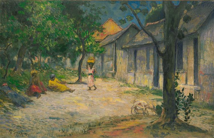 Femmes et Chevre dans le Village, 1887 - Шарль Лаваль