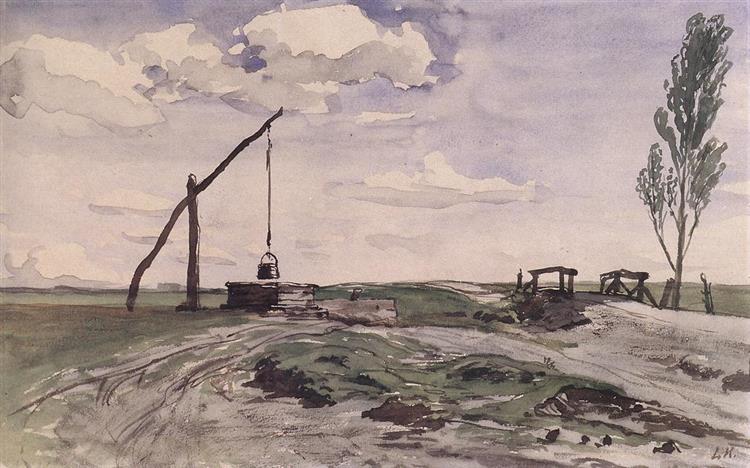 Landscape with a Sweep-pole Well, c.1870 - Károly Lotz