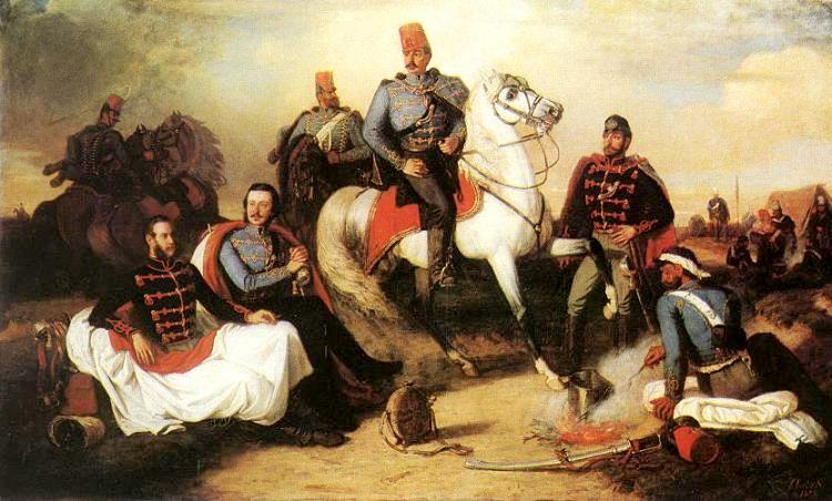 Táborozó Huszártisztek, 1857 - Károly Lotz