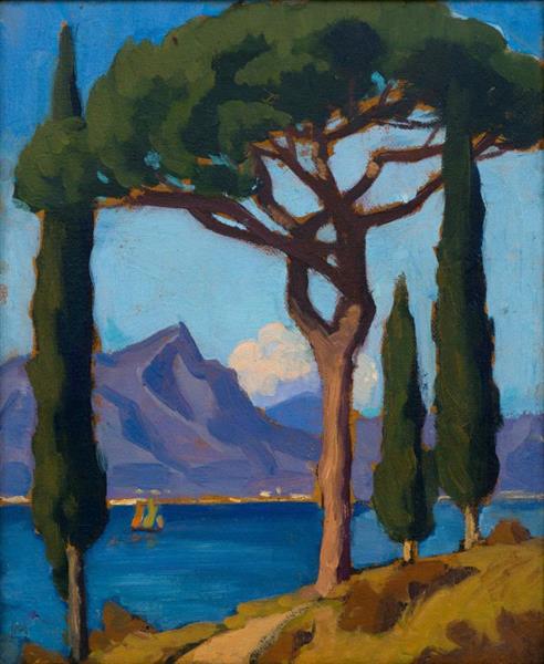 Lake Scene with Trees and Mountains, 1920 - Maggie Laubser