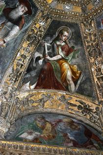 John the Evangelist. Detail from the Ceiling of the Altar Chapel in the Cappella Di Sant'aquilino in the Basilica Di San Lorenzo Maggiore in Milan - Carlo Urbino