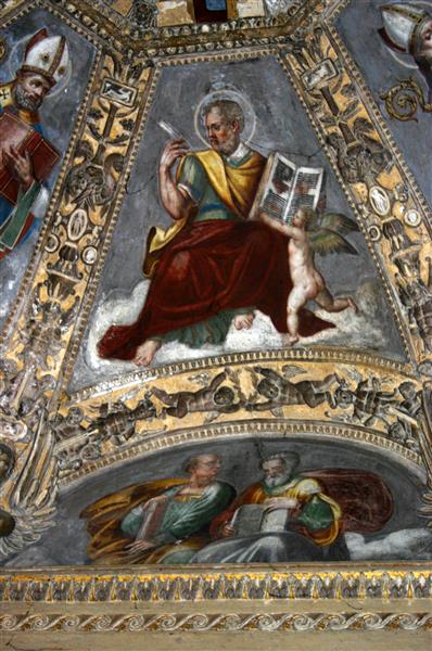 Matthew the Evangelist. Detail from the Ceiling of the Altar Chapel in the Cappella Di Sant'aquilino in the Basilica Di San Lorenzo Maggiore in Milan, 1540 - Carlo Urbino