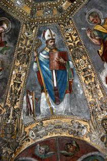 Saint Ambrose as a Doctor of the Church. Detail from the Ceiling of the Altar Chapel in the Cappella Di Sant'aquilino in the Basilica Di San Lorenzo Maggiore in Milan - Carlo Urbino