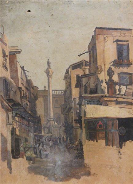 Colonna Dell’Immacolata from the Via Macherroni, Palermo, c.1855 - Thomas Stuart Smith