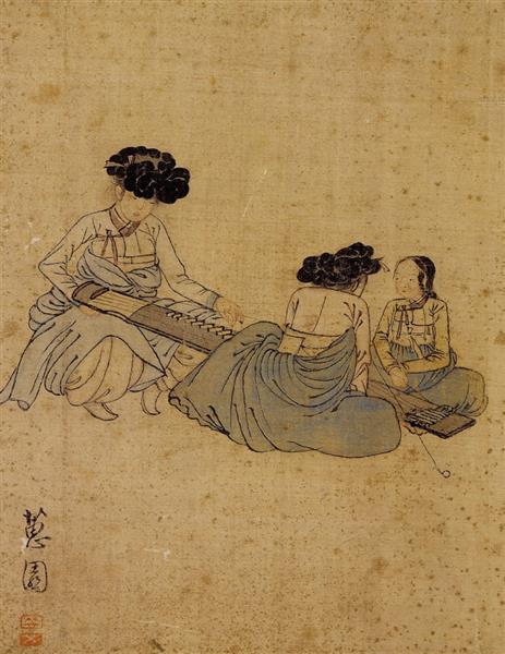 Women Playing Geomungo, c.1800 - Сін Юн Бок