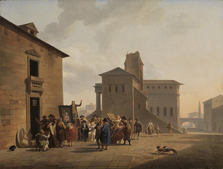 Gemäldeauktion Auf Einem Italienischen Platz, 1795 - Nicolas-Antoine Taunay