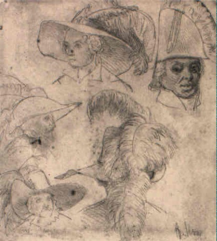 Study sheet with heads, 1834 - Adolph Menzel