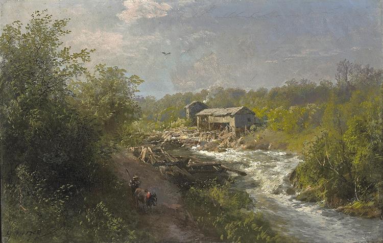 Mill by a Mountain Stream, Believed to Be the Sierras - Hermann Ottomar Herzog