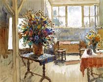 Interior with a Bouquet of Summer Flowers - Konstantin Ivanovich Gorbatov