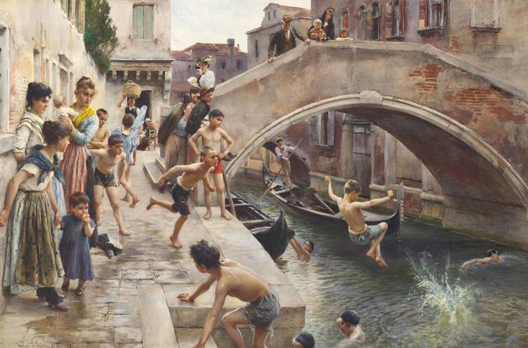Figures on a Venetian canal, 1893 - Ludwig Passini