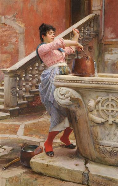 Young Venetian woman at the fountain, 1891 - Ludwig Passini