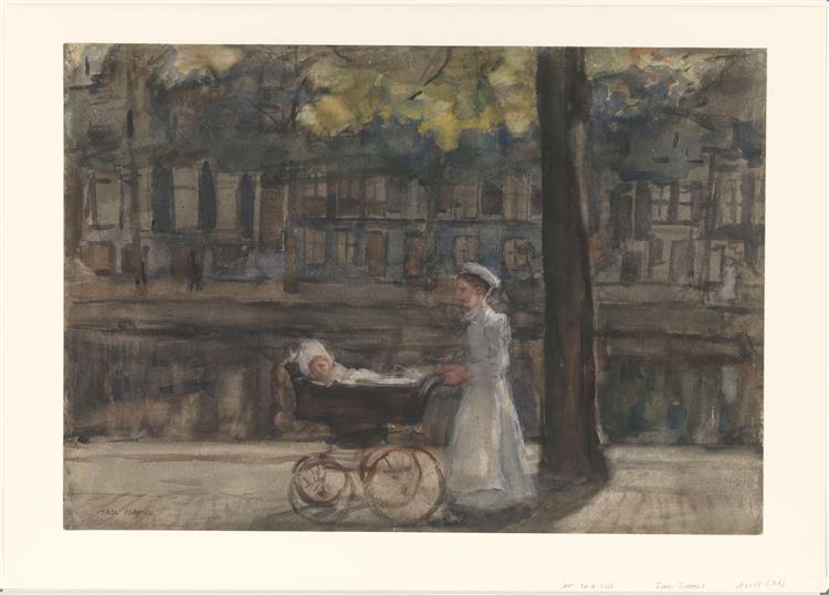 Housemaid with pram on Keizersgracht, 1904 - Isaac Israels