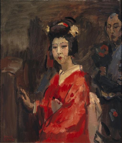 Japanese lady in red kimono, c.1920 - Isaac Israels