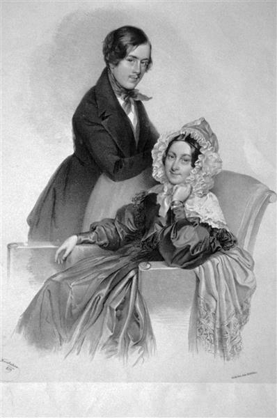 Countess Ludmilla Csaky, née Lazansky Von Bukowa with her son Ladislaus Csaky Graf Von Körösszegh U. Adorjan, politician, 1839 - Josef Kriehuber