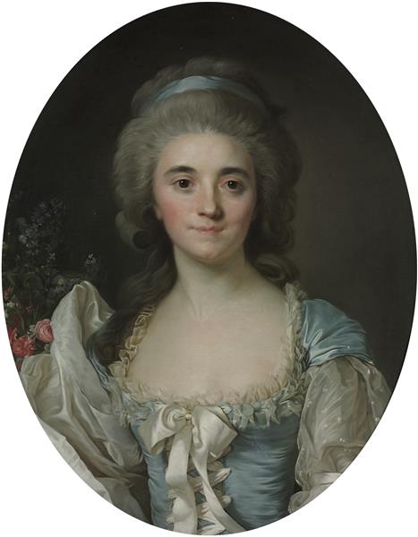 Portrait of Marie Joséphine of Savoy in a Turquoise Dress with White Lace Trim and Ribbon - Joseph Siffred Duplessis