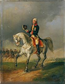 The Austrian Emperor Josef II riding a horse - Ludwig Passini