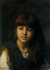 Portrait of a young girl - Алексей Алексеевич Харламов