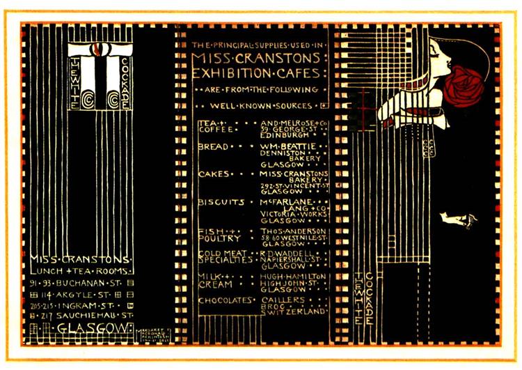 Menu Card Design for Miss Cranston's Cafes at the 1911 Scottish Exhibition of National History, Art and Industry, 1911 - Margaret Macdonald