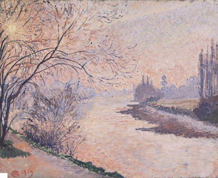 November Sunset on the Thames, Kew, 1919 - Lucien Pissarro