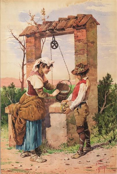 Young shepherd at the well - Filippo Indoni