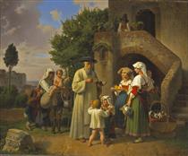 The hermit of Terracina distributing alms - Theodor Leopold Weller