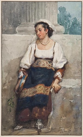 Portrait of a girl in Ciociaria costume - Francesco Didioni