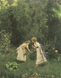 Portrait of two women in the garden - Francesco Didioni