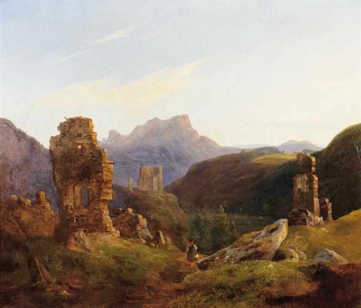 Ruins landscape in the mountains - Heinrich Bürkel