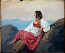 Young Italian woman sitting on the rocks in Capri - Луи-Леопольд Робер